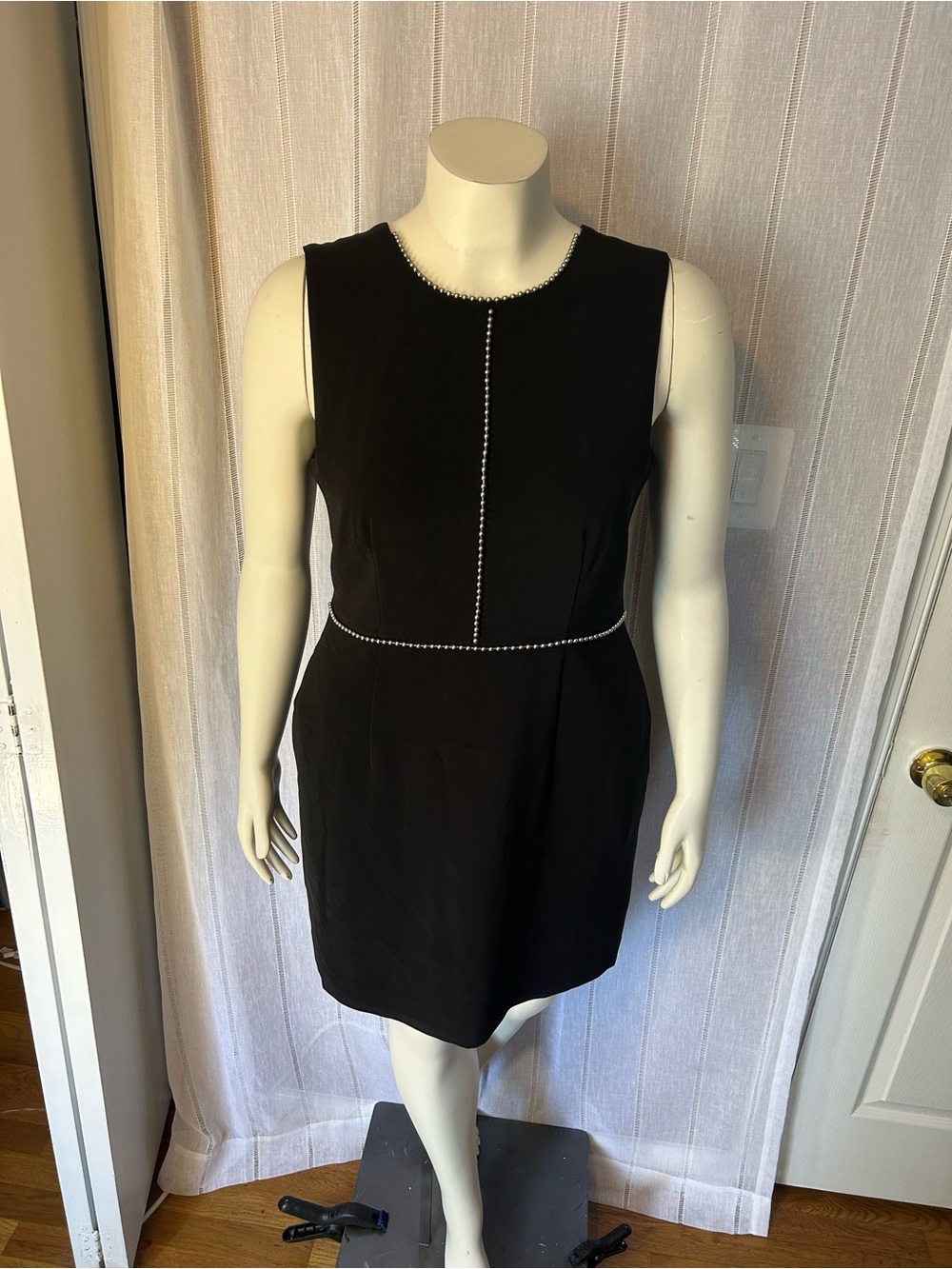 H&M Black Sleeveless Shift Dress with Pearl Piping